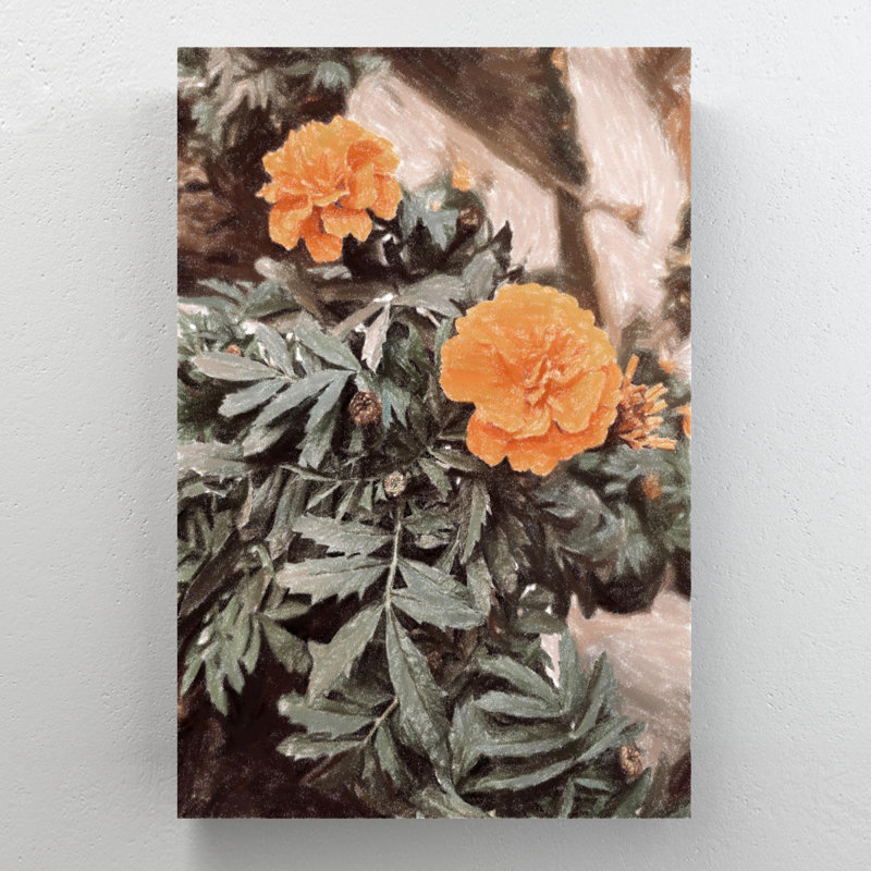 Deux fleurs oranges - 1 pièce, impression sur toile tendue, H 20 po x l 16 po x P 2 po