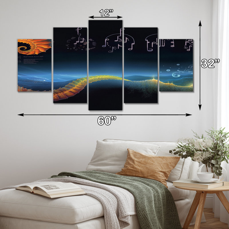 Futur harmonie Soundwaves Ocean Seascape II - formes abstraites, impression d'art mural - 5 panneaux