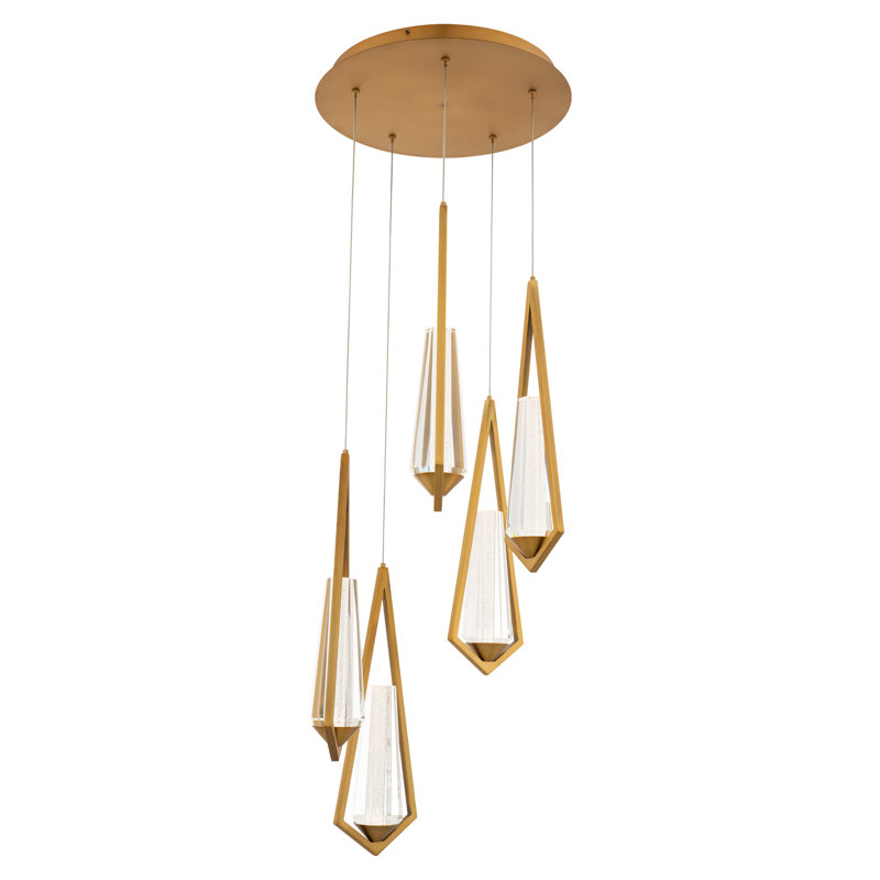 Devotion Crystal LED Multi-Light Pendant, 5 Lights,  18" H x 17" W x 17" D, Aged Brass