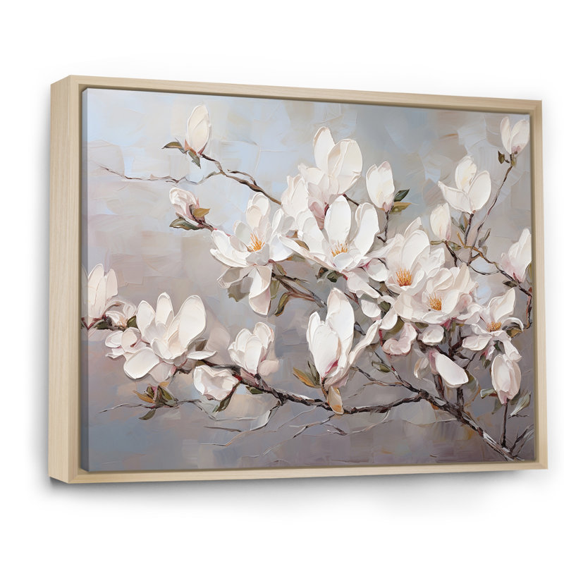 Magnolias roses I, H 12 po x l 20 po x P 1 po, Cadre naturel flottant