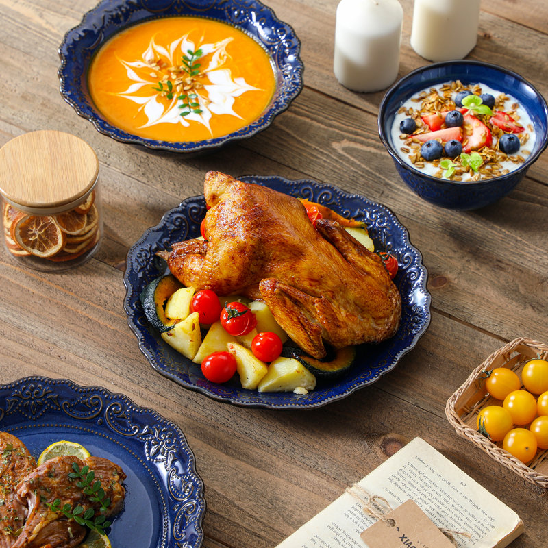 Piece Stoneware Dinnerware Set - Service for 4, Blue