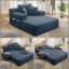Luxueuse chaise longue en velours côtelé moelleux avec 3 coussins, canapé-lit convertible avec poche de rangement, conception sans cadre et mousse à compression pour les petits espaces, salon, appartement, bleu-2045143854