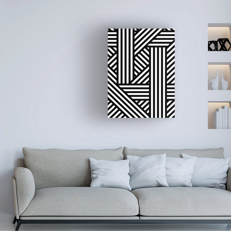 Gorée, abstrait, noir et blanc, dessin abstrait moderne audacieux 2, H 19 po x l 14 po x P 2 po
