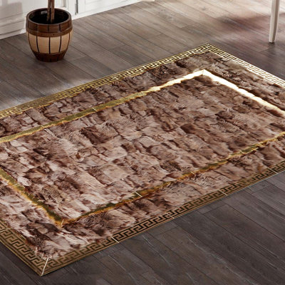 Tapis toscan en cuir brun avec une bordure élégante