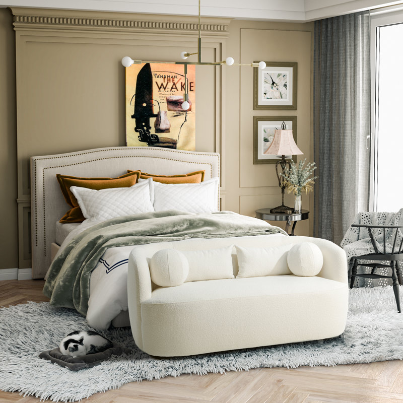 Theodore 68" Wide Boucle Upholstered Loveseat Sofa, Beige Performance Boucle