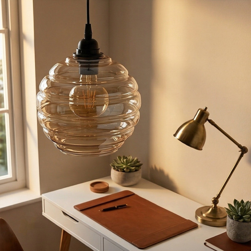 Luminaire suspendu sphère en verre ambré 1 lumière Arden