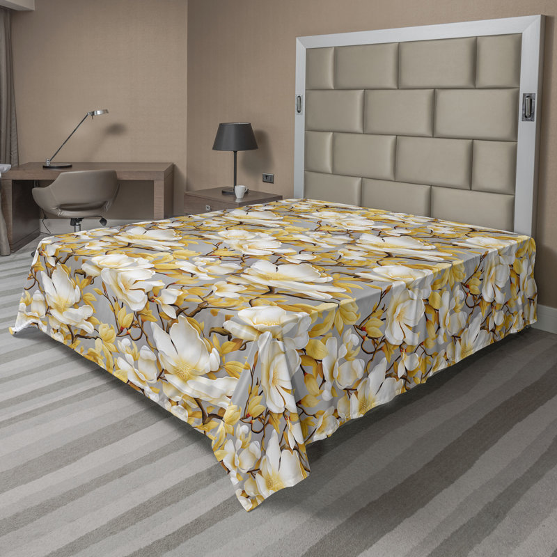 Floral Flat Sheet, Earth Yellow Redwood