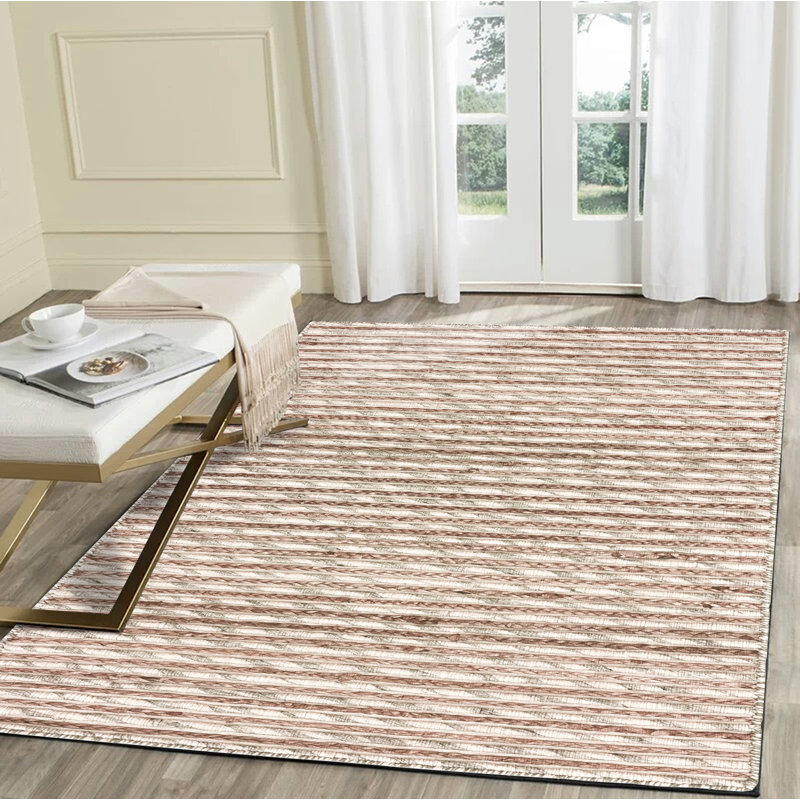Tapis rayé touffeté à la main en laine / jute Vitagliano, Rectangle 5 pi x 7 pi 9 po