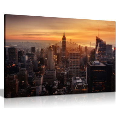 Manhattan Skyline Evening Atmosphere by Not An Artist - Wrapped Canvas Print