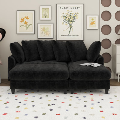 Canapé modulaire rembourré en L de 83 po avec amplement d'espace de rangement, lit convertible avec repose-pieds mobile et six coussins décoratifs en forme de L