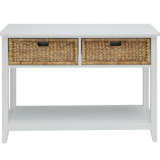 2 Console Table With White Color And Extra Display Area Wooden Open Bottom Shelf