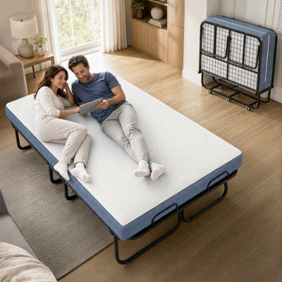 75" Foldable Guest Bed – Memory Foam Mattress, 450LBS Capacity, Rolls Away