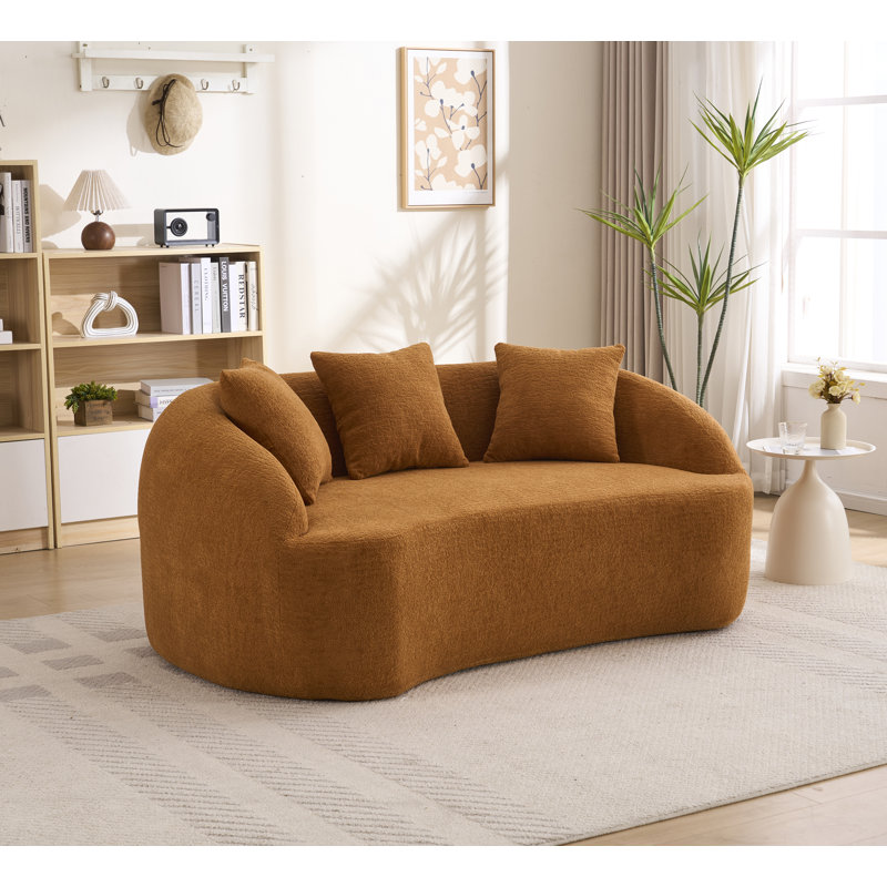 Canapé incurvé moderne sans dossier avec dossier amélioré et revêtement en chenille pour plus de confort et de style, Orange
