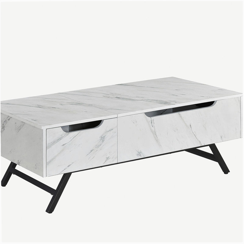 White coffee table with flip-top surface, White, Marble