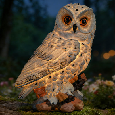 Solar Owl Statue For Garden - Outdoor Resin Figurine With Led Lights,owl Sculpture For Porch, Patio, Lawn & Yard Decor-white