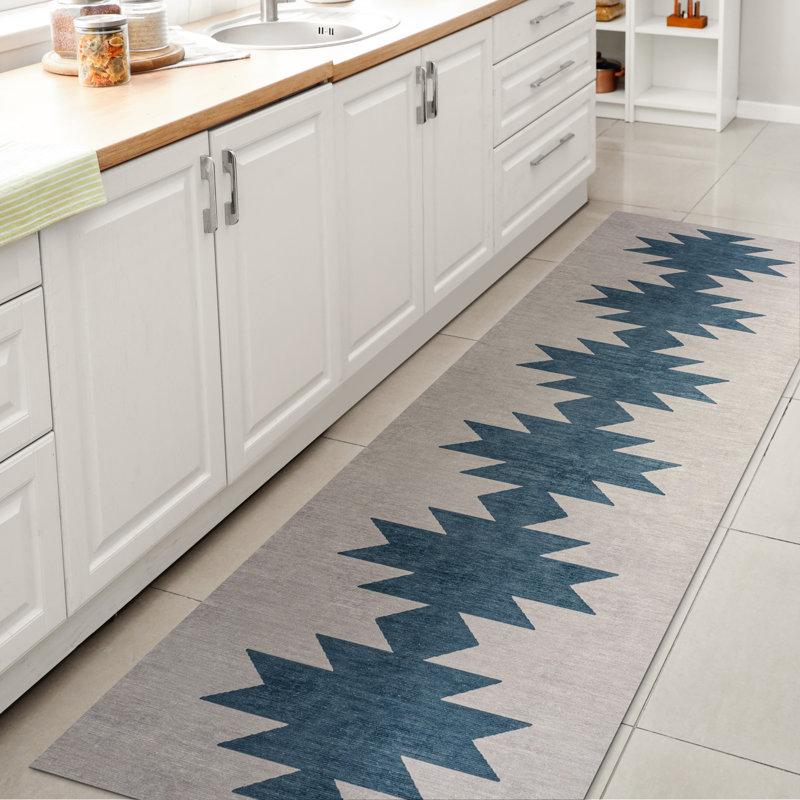 Tapis gris / bleu Katriel Minimalist, Tapis de couloir 2 pi x 8 pi
