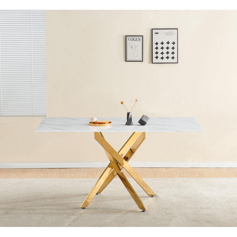 Glass Top Metal Base Dining Table