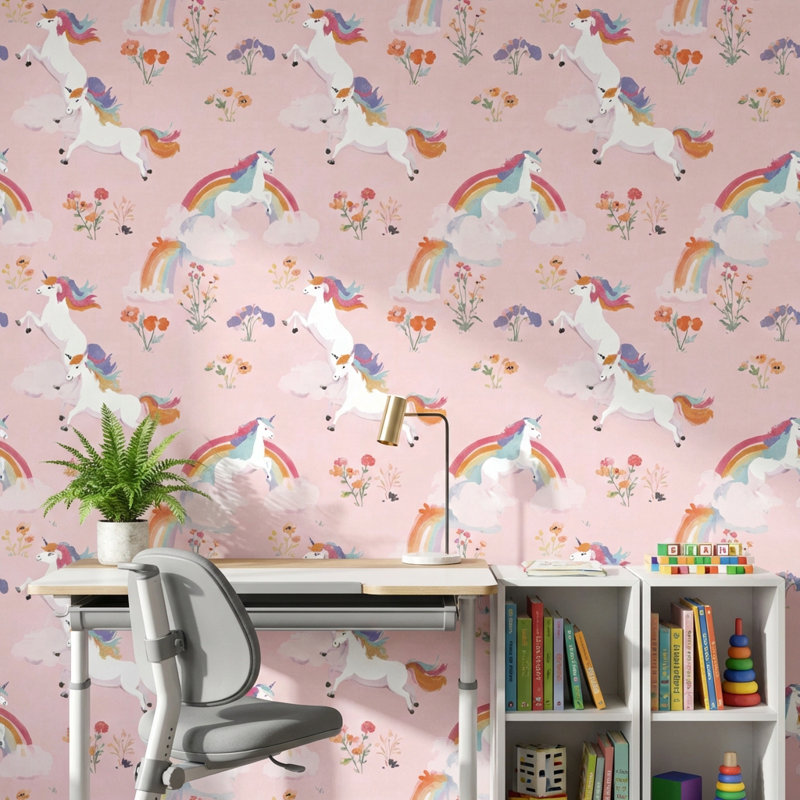 Papier peint licornes fantaisistes, Peler et coller