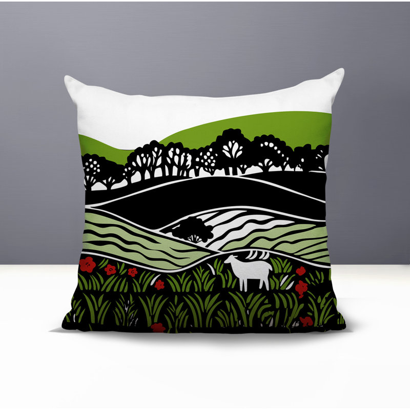 Coussin décoratif intérieur / extérieur Voldy Floral Landscape, Chartreuse, Carré 15 po