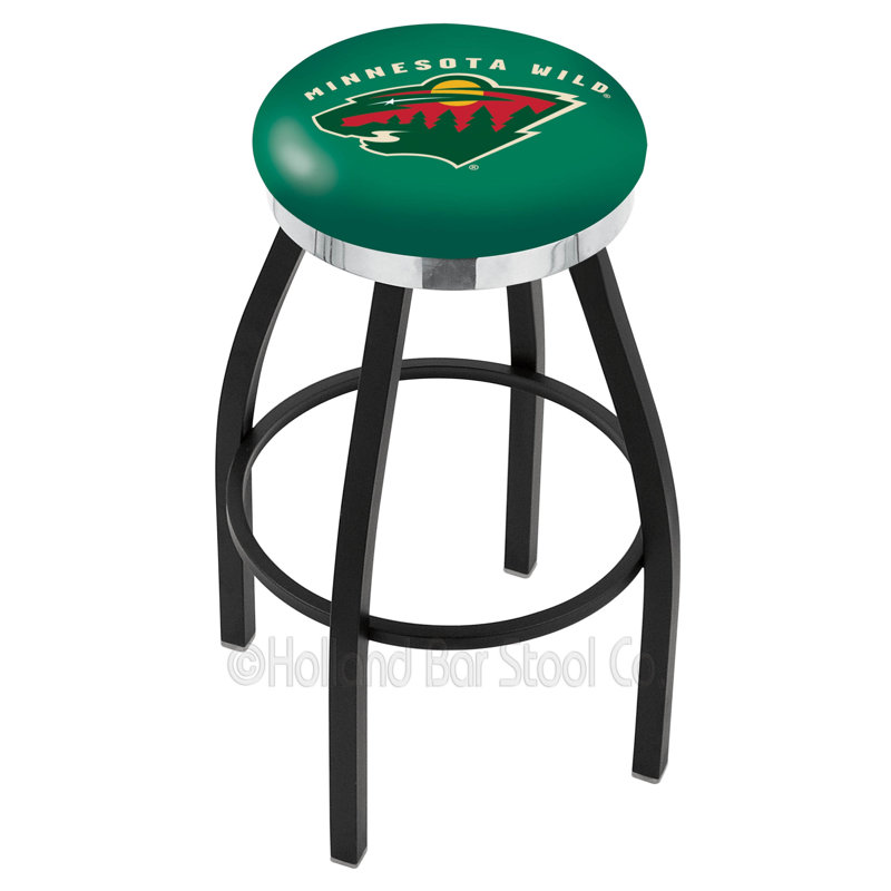 NHL 30" Swivel Bar Stool with Cushion, Ride noire, Chrome, Minnesota Wild