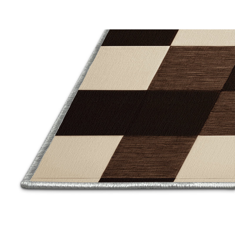 Machine Washable Checkered Beige Area Rug, Rectangle 2' x 3'