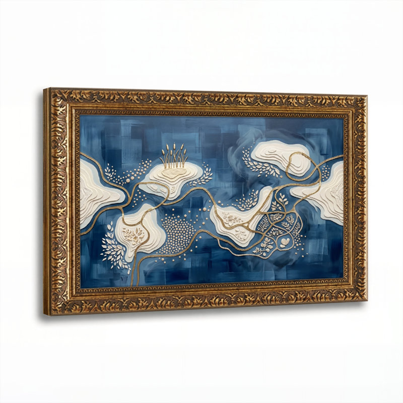 Art mural en toile noyer doré encadré pour le salon, la chambre à coucher, le bureau ou le vestibule - décoration murale décorative avec motif floral abstrait