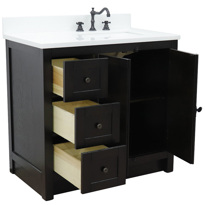 Ensemble de meuble-lavabo simple 37 po Calsbeck, Brun cendré, Quartz blanc