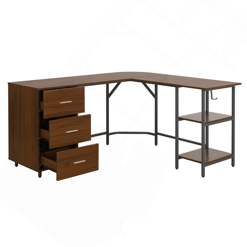 Bureau en L à deux tons avec rangement en L, noyer