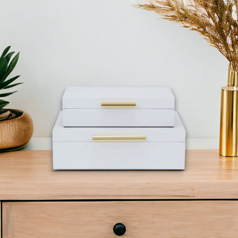 Rebeka 2 Piece Faux Leather Decorative Box Set, White