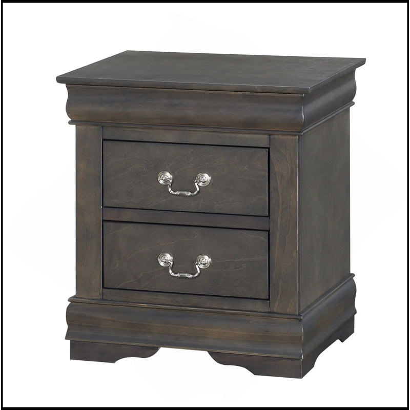 1Pc Traditional Classic Finish 2-Drawers Nightstand Wooden Bedroom Furniture, Dark Gray