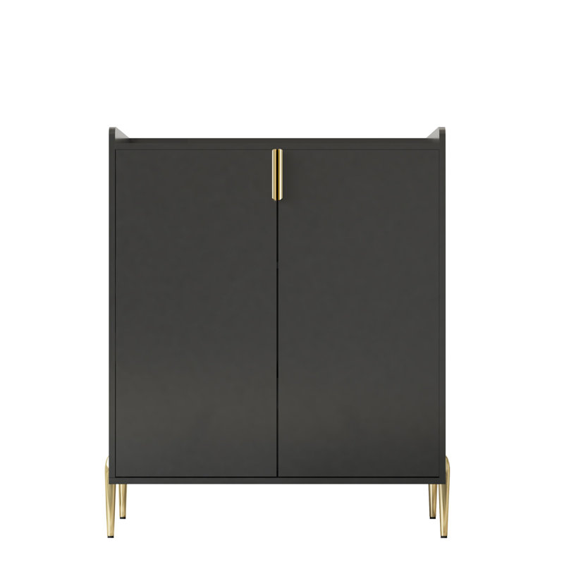 Modern Sideboard,2 doors home wine bar cabinet with wine rack & adjustable storage shelf, Black