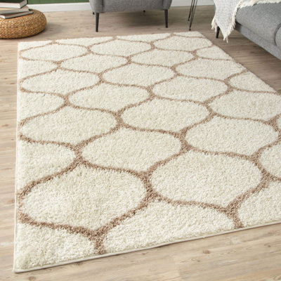 Myshaggy Collection Rugs Trellis Design in Ivory Beige