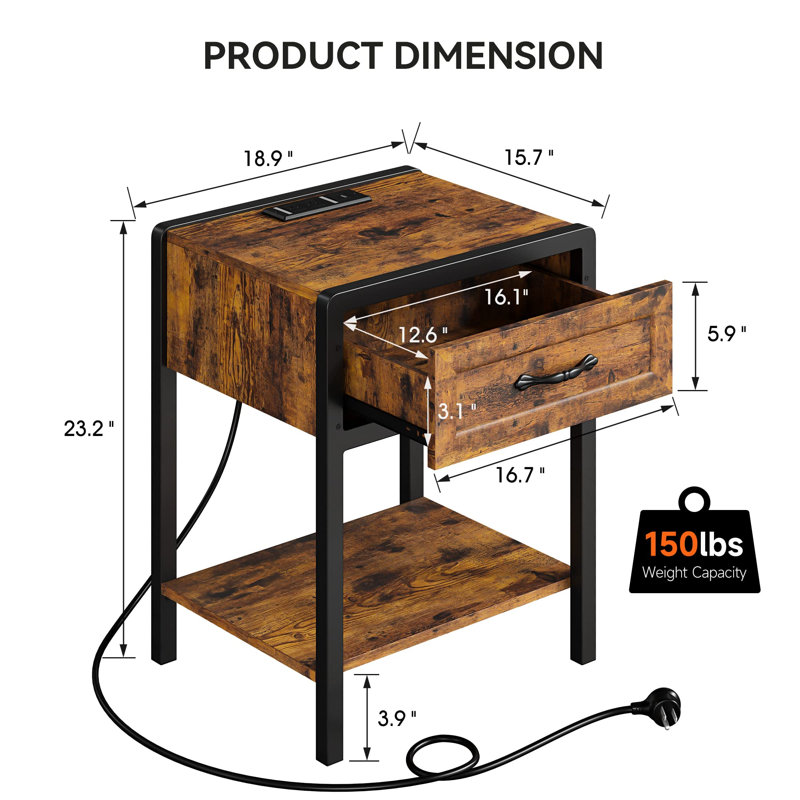 Table de chevet 1 tiroir en acier brun