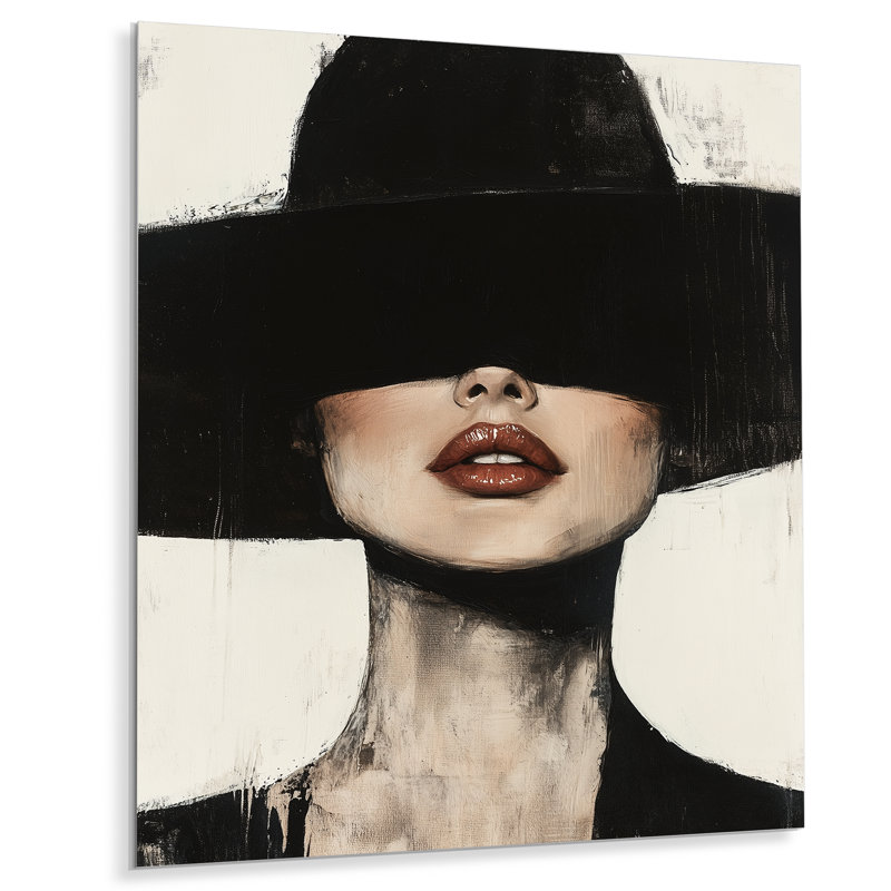 Sous le chapeau noir I - Portrait de mode - Décoration murale, impression sur métal, H 44 po x l 34 po