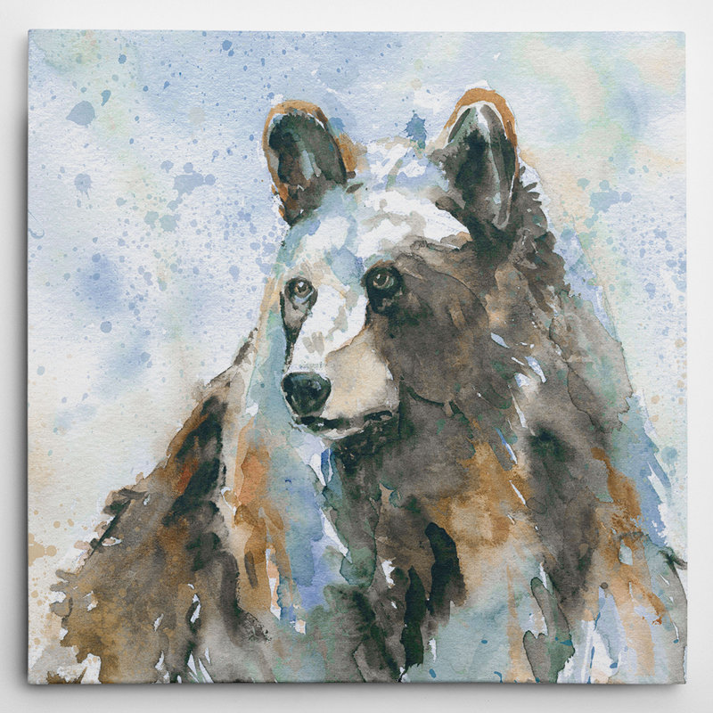 «Black Bear on Blue» par Carol Robinson, reproduction d'art sur toile tendue, H 16 po x l 16 po x P 1,5 po
