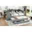 Lit de jour simple avec lit gigogne, structure de lit de jour en bois avec tiroirs de rangement et tablettes latérales-1423150705