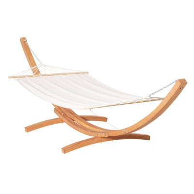 Hamac extérieur avec support Outsunny, très grand cadre en bois robuste avec corde de coton, blanc