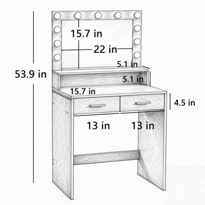 Coiffeuse de style Hollywood avec miroir, éclairage et grands tiroirs, 3 modes d'éclairage, idéale pour les chambres bien organisées.