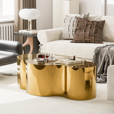 Modern Gold Stainless Coffee Table, Small Cloud Fashion Design,No Installation