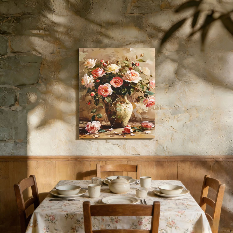 Peinture de bouquet de roses douces, sans cadre, murale, 36 L x 24 l
