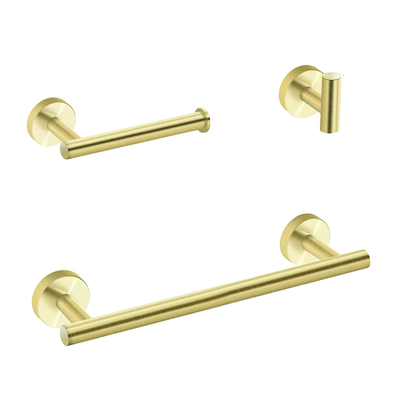 Accessoires de salle de bain en or brossé 3 - Modernes et élégants. Bords lisses résistants aux dommages. Résistants à la corrosion en milieu humide. Fixation murale pour une finition impeccable. Installation facile. Offerts en 3 modèles tendance. Protègent de