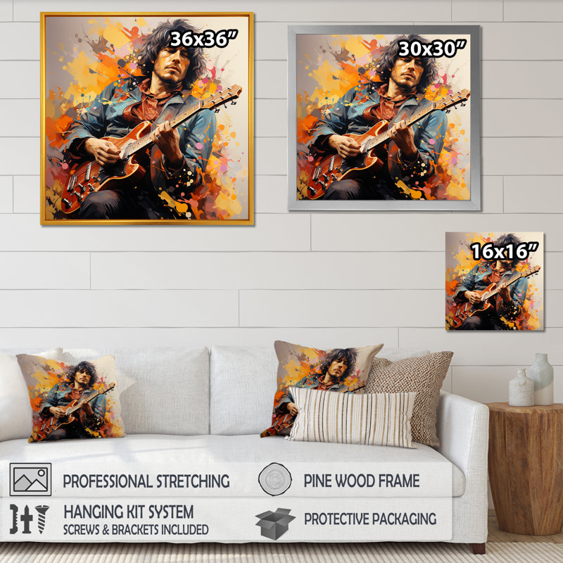 Rockstar Portrait 3 - musique, art mural, H 16 po x l 16 po x P 1 po, Cadre flottant doré