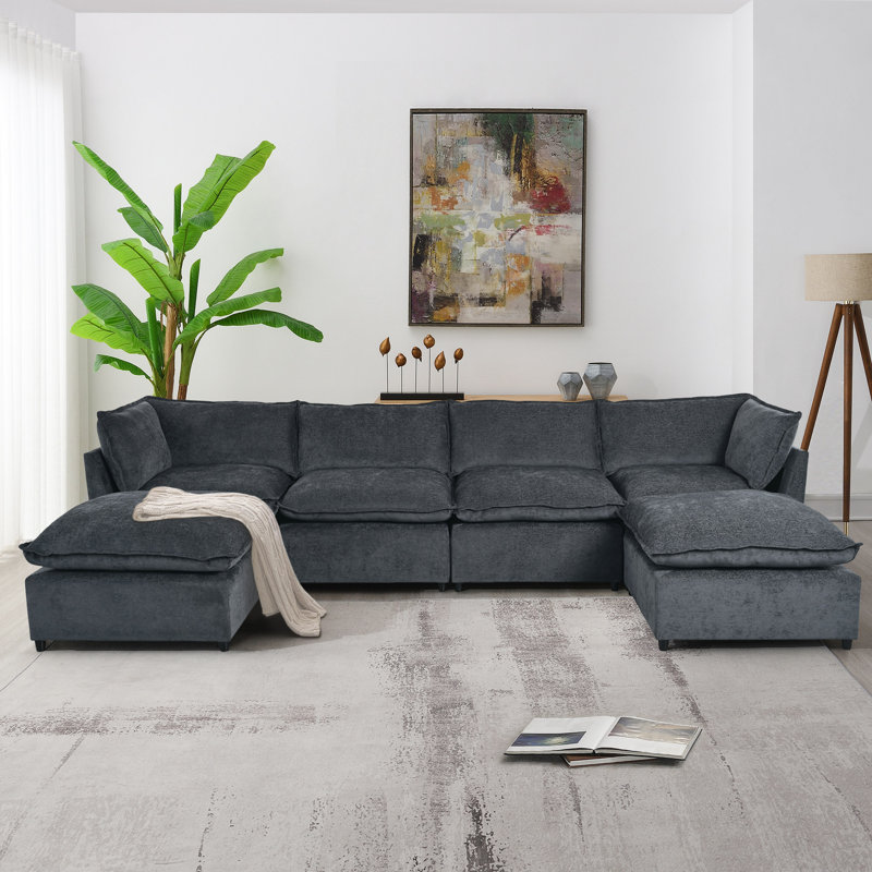 Canapé modulaire rembourré 6 pièces Elaris, Mélange de polyester gris