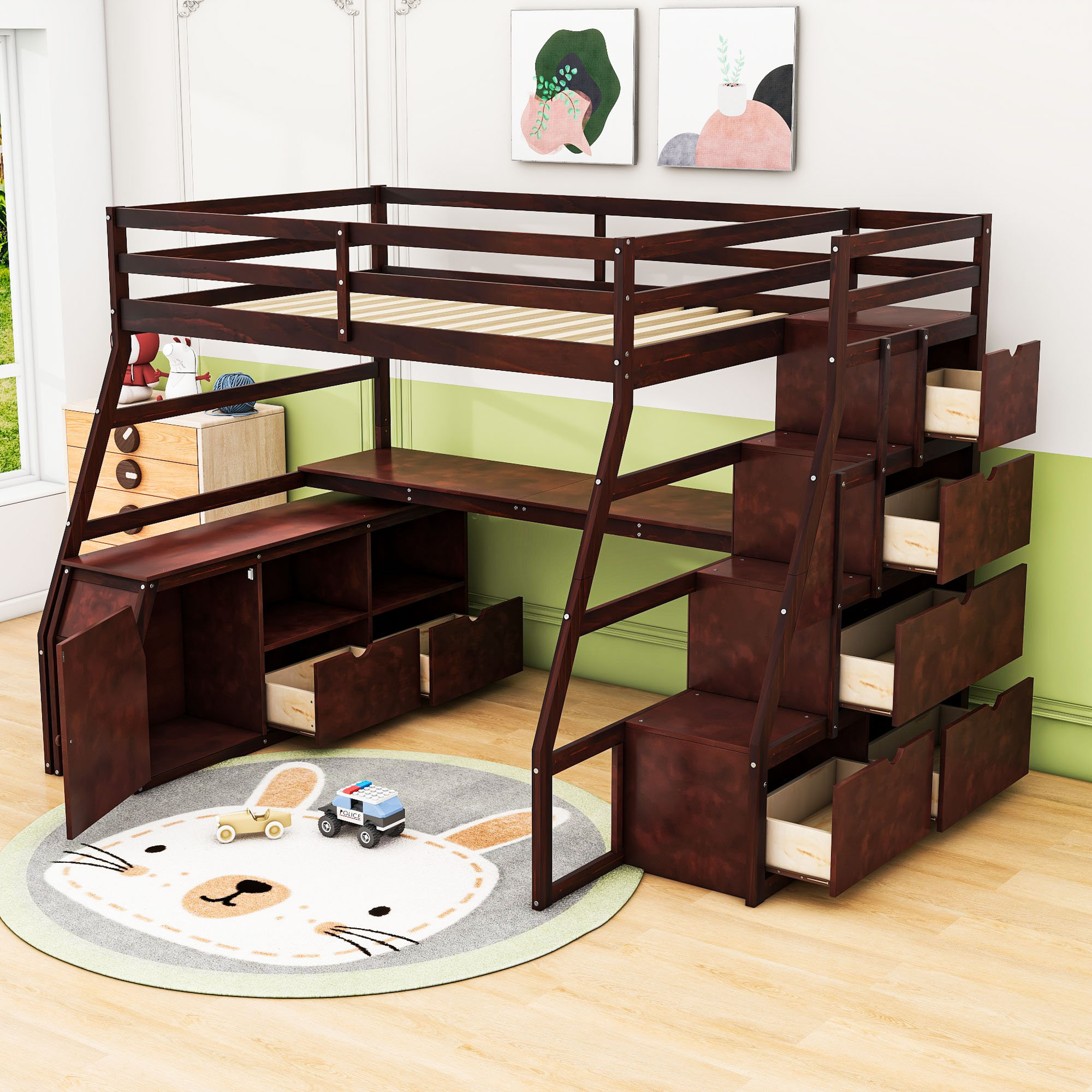 Harriet Bee Kayliana Full Loft Bed With 7 Drawers And Desk | Wayfair