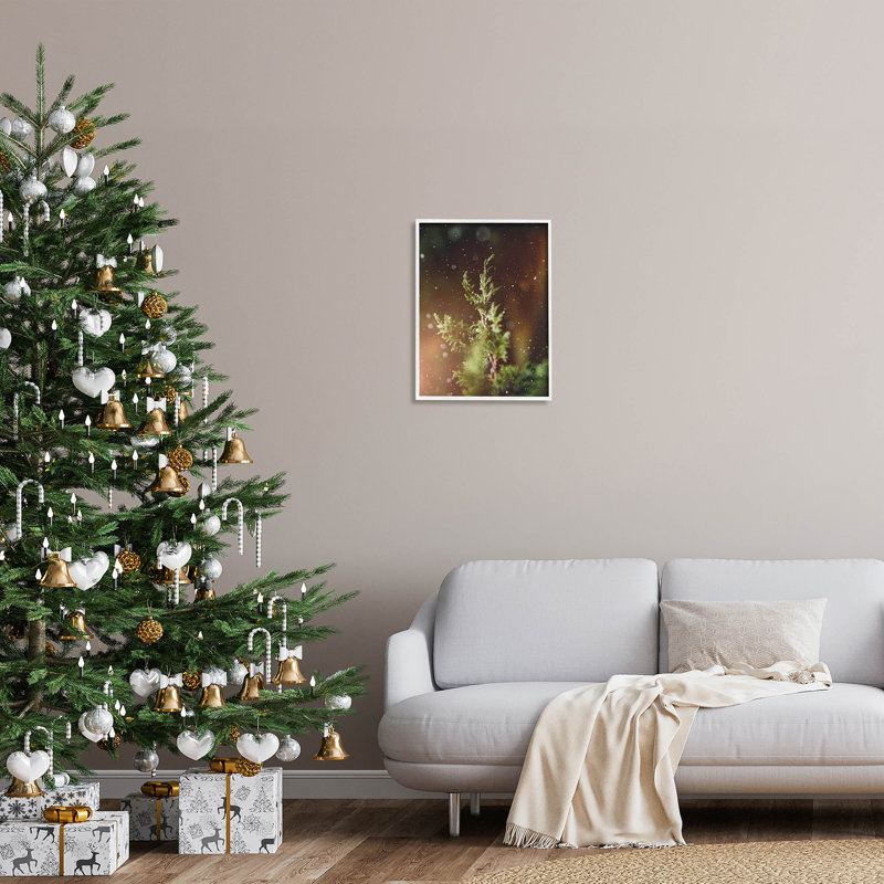 Hiver neige tombée nuit pin à-261, H 20 po x l 16 po x P 1,5 po, Giclée encadrée blanc bord de mer