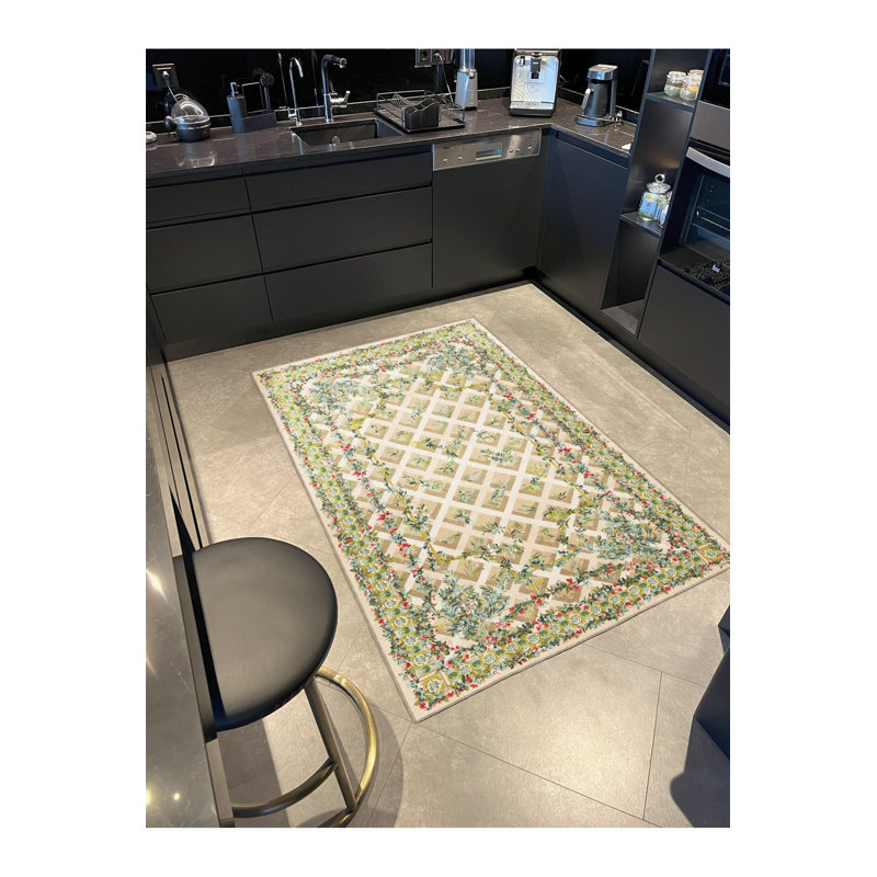 Tapis décoratif multicolore à motif de fleurs et de lierre, Rectangle 3 pi 11 po x 5 pi 11 po