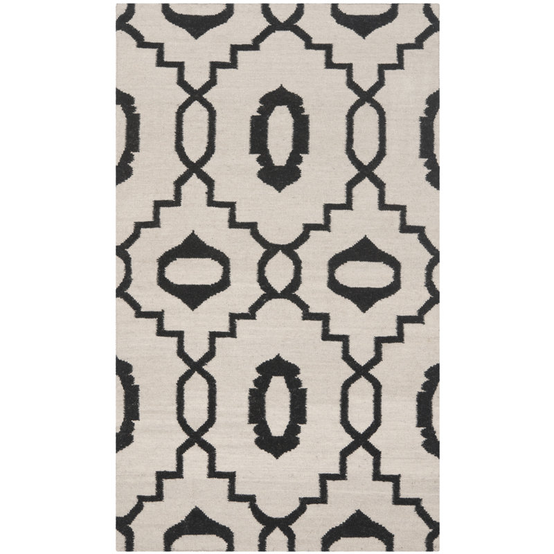 Rodgers Hand Woven Flat Weave Wool Geometric Rug, Rectangle 3' x 5'