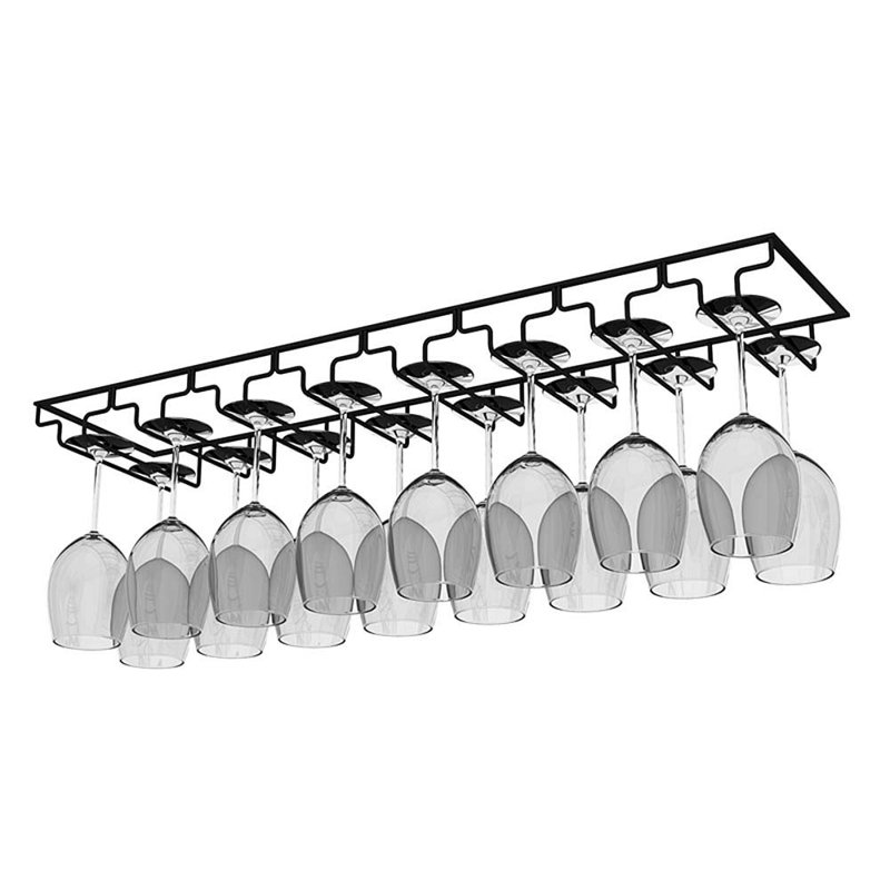 Hanging Wine Glass Rack Black, 6cm H x 80cm W x 22.5cm D