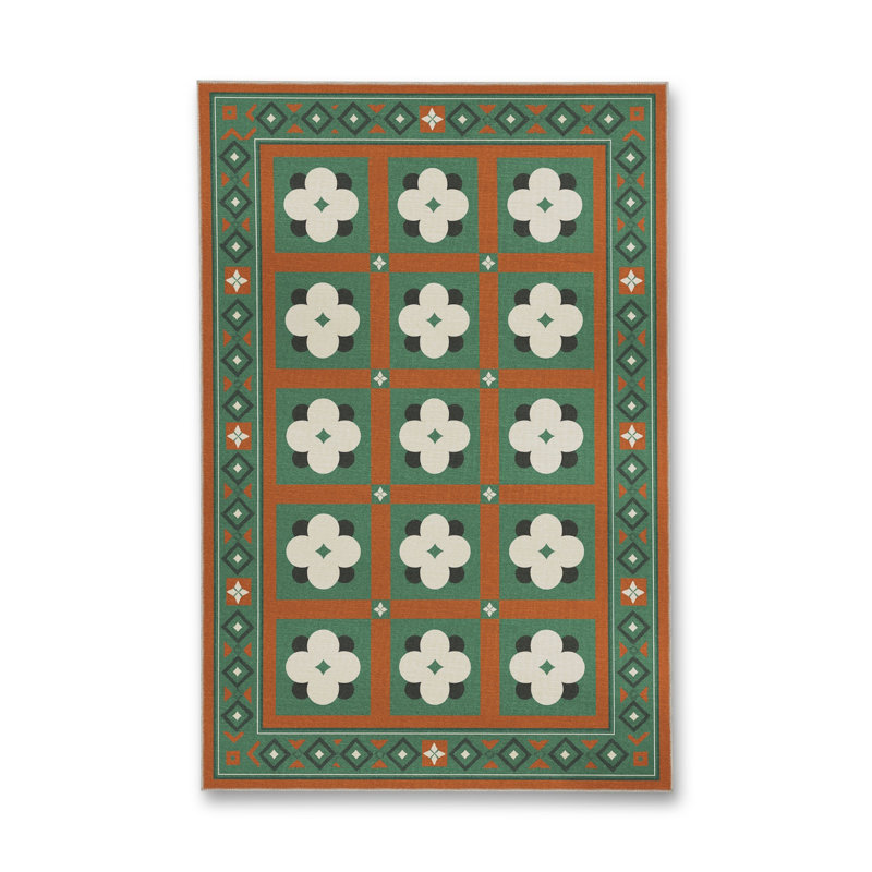 Tapis bleu tissé lavable rétro Mosso, 3'3" x 4'11"