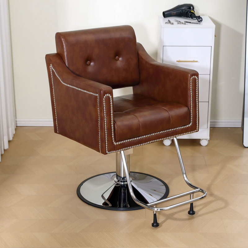 Nashira Faux Leather Swivel Salon Barber Chair, Brown